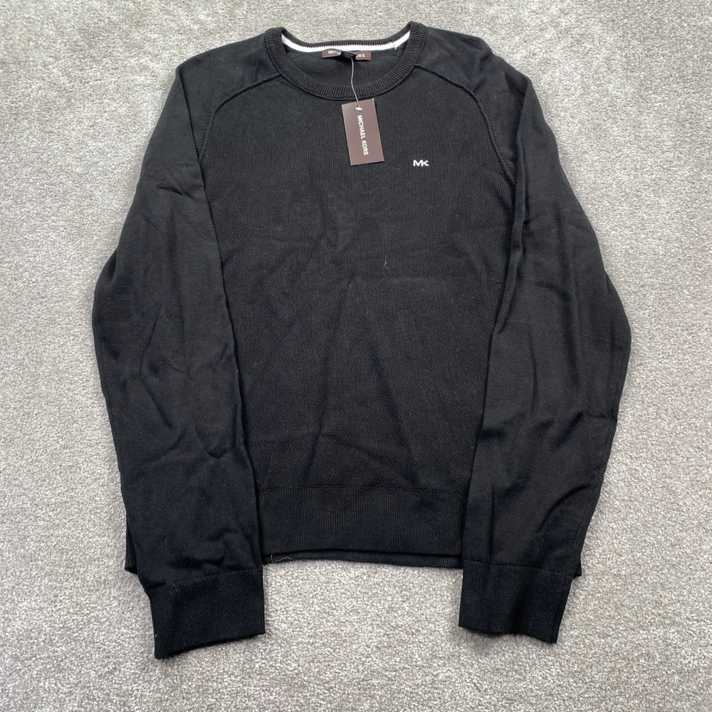 Michael Kors Sweater Mens Medium Black Cotton Pullover Raglan Logo KF560K0DP3